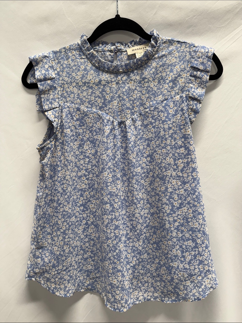 Light Blue Floral Ruffle Sleeve Top - Picture 2 of 13
